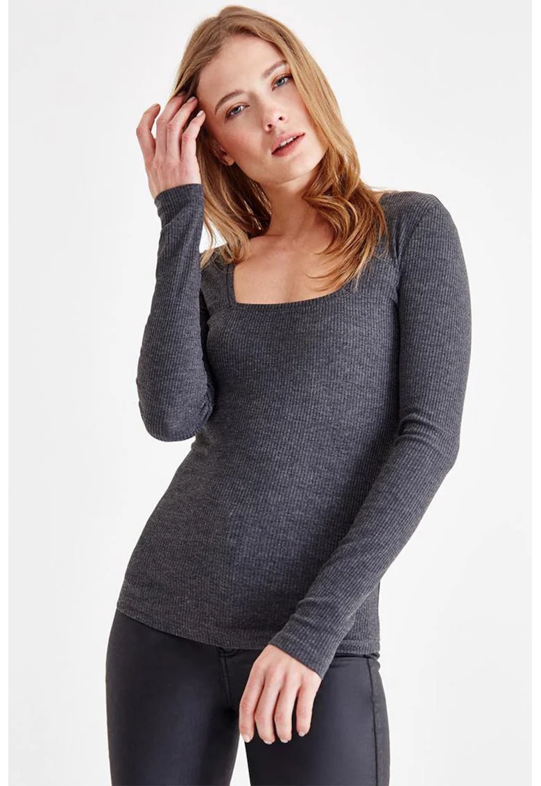 Bluza striata cu model uni, Gri inchis