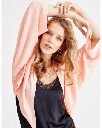 Cardigan fara inchidere cu maneci cazute, Piersica