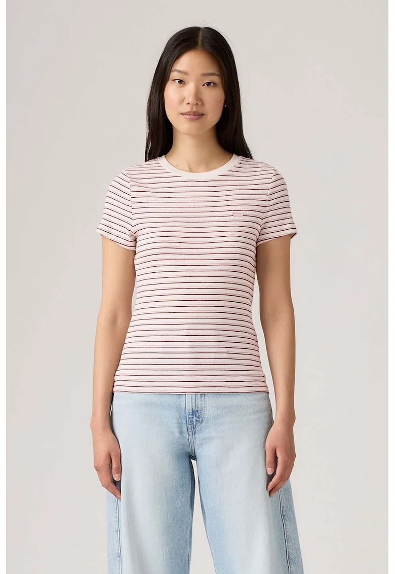 Tricou slim fit de bumbac Essential, Rosu/Alb murdar/Roz