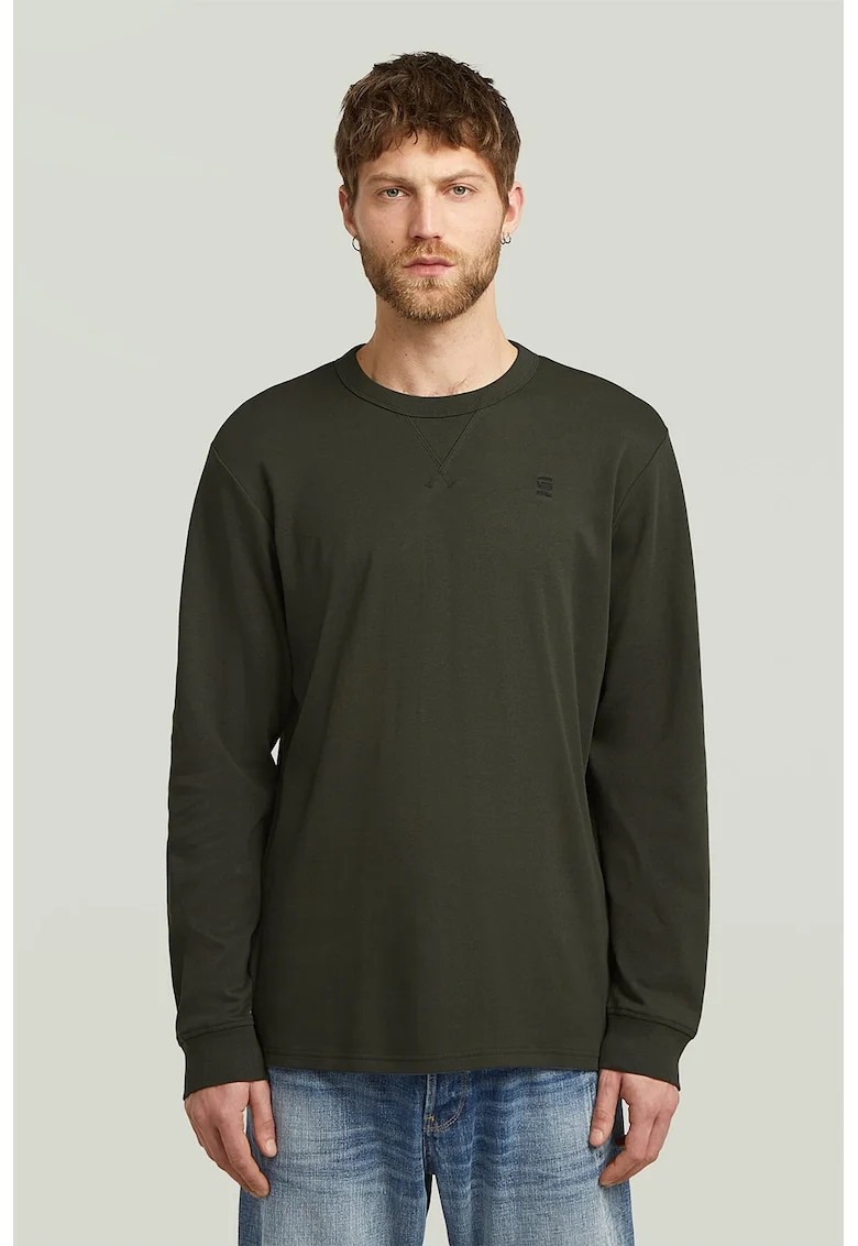 Bluza regular fit cu decolteu la baza gatului, Kaki inchis/Galben mustar