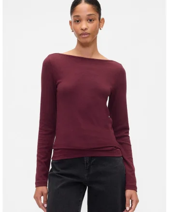 Bluza din amestec de modal cu decolteu barcuta, Violet pruna