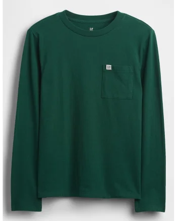 Bluza de bumbac cu buzunar pe piept, Verde inchis