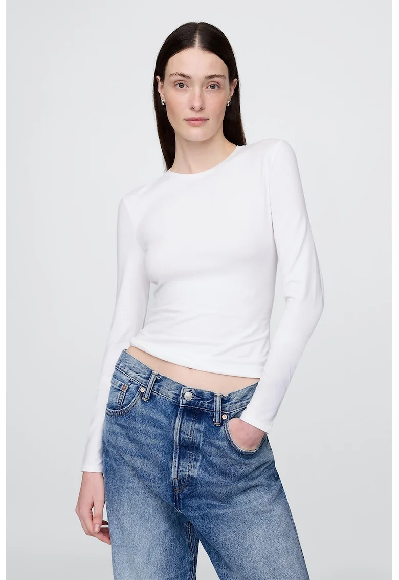 Bluza uni slim fit, Alb