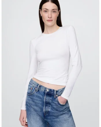 Bluza uni slim fit, Alb