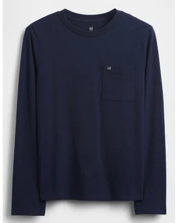Bluza de bumbac cu buzunar pe piept, Bleumarin