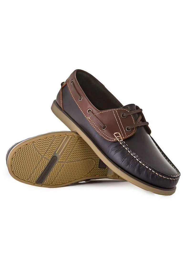 Pantofi boat din piele, Maro/Bleumarin