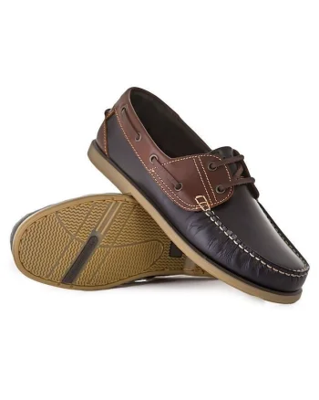 Pantofi boat din piele, Maro/Bleumarin