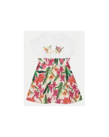 Rochie din amestec de bumbac organic cu imprimeu tropical