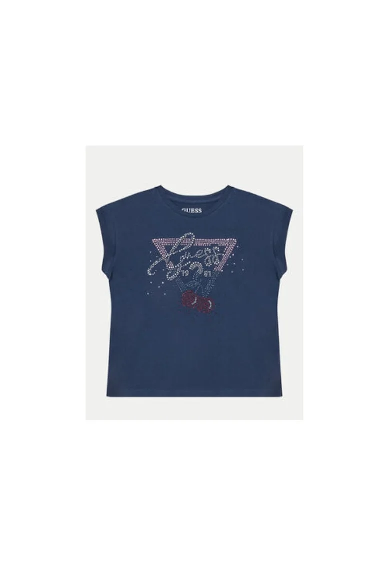 Tricou cu logo din strasuri si decolteu la baza gatului