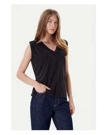 Bluza din amestesc de modal cu decolteu in V, Negru
