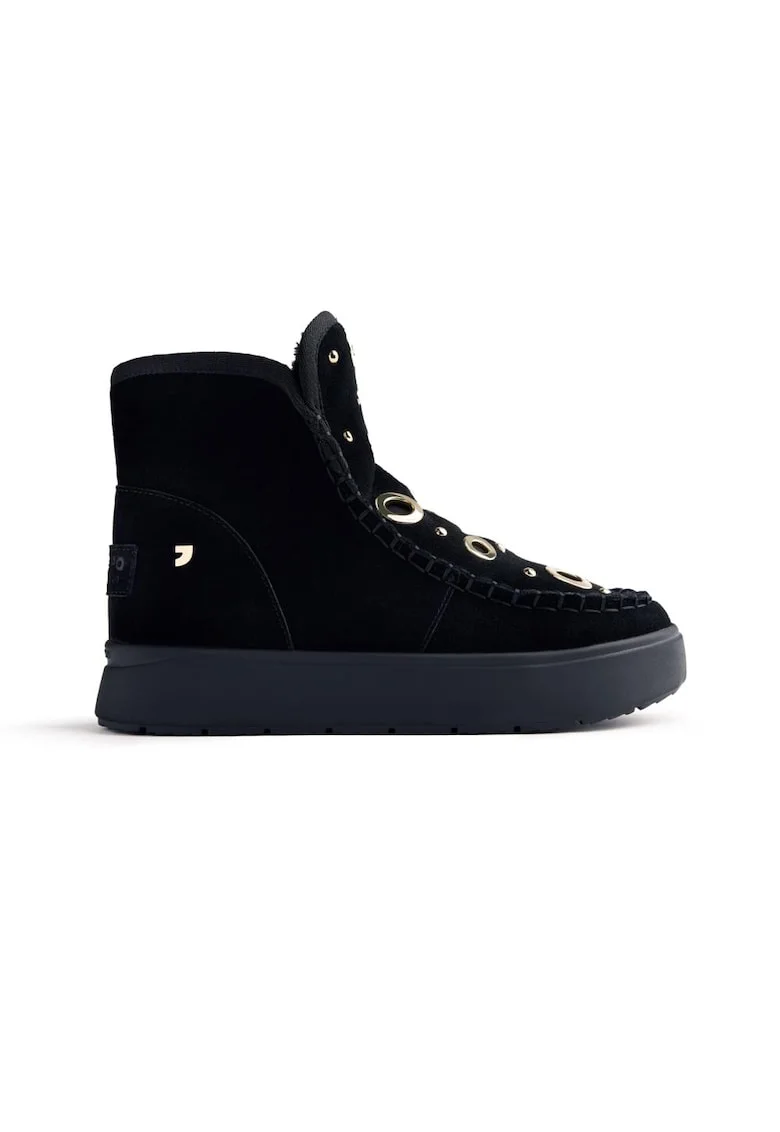 Ghete de piele intoarsa cu anouri metalice, Negru