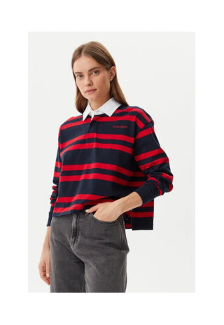 Bluza polo cu dungi din bumbac