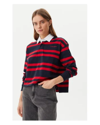 Bluza polo cu dungi din bumbac