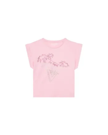 Tricou din bumbac organic cu model tropical si logo