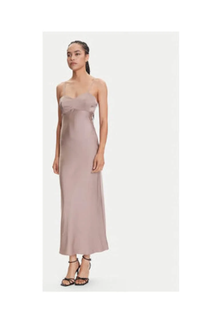 Rochie lunga cu decolteu sweetheart, Roz prafuit