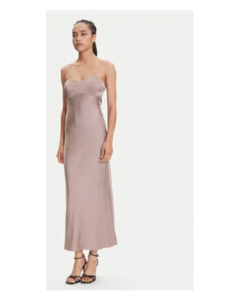 Rochie lunga cu decolteu sweetheart, Roz prafuit