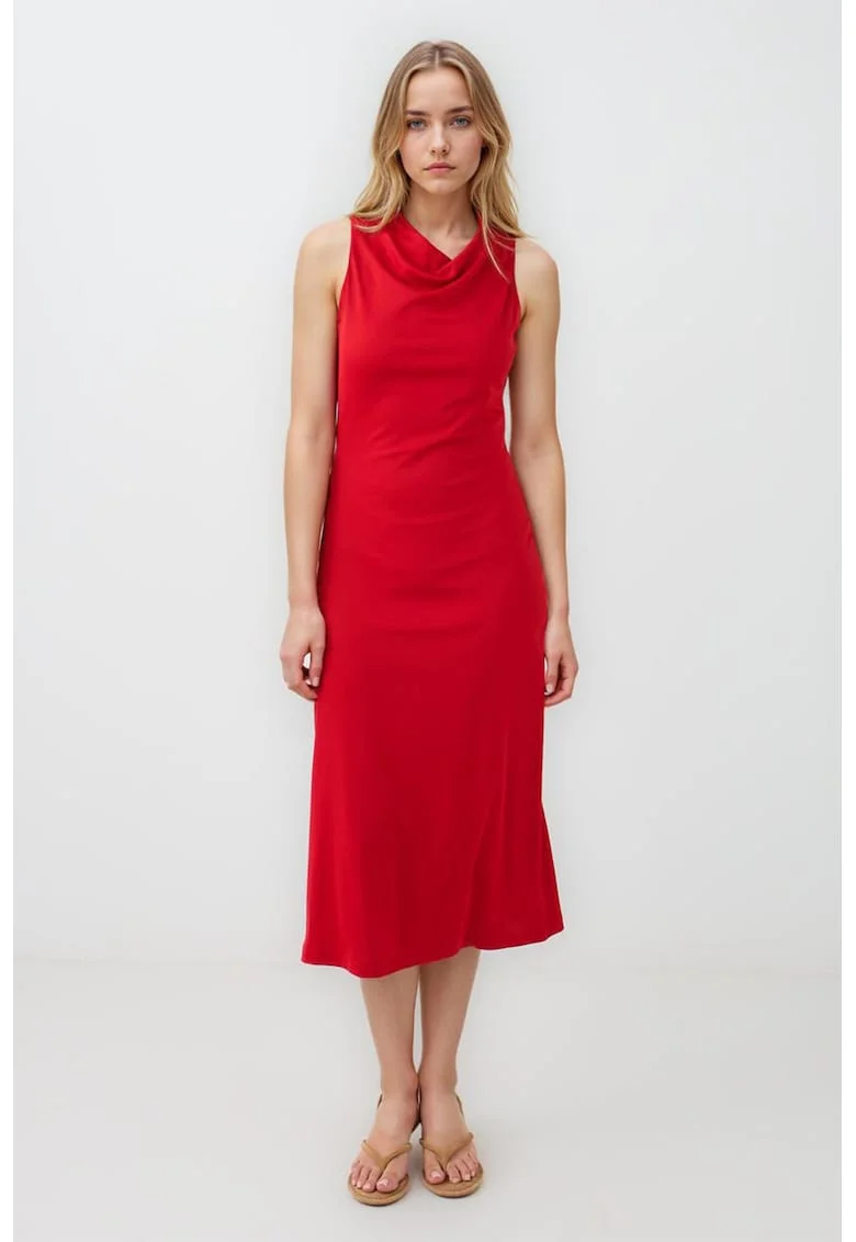 Rochie dreapta cu decolteu drapat, Rosu