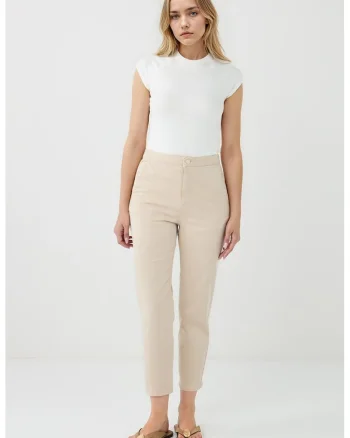 Pantaloni conici cu talie inalta, Alb fildes