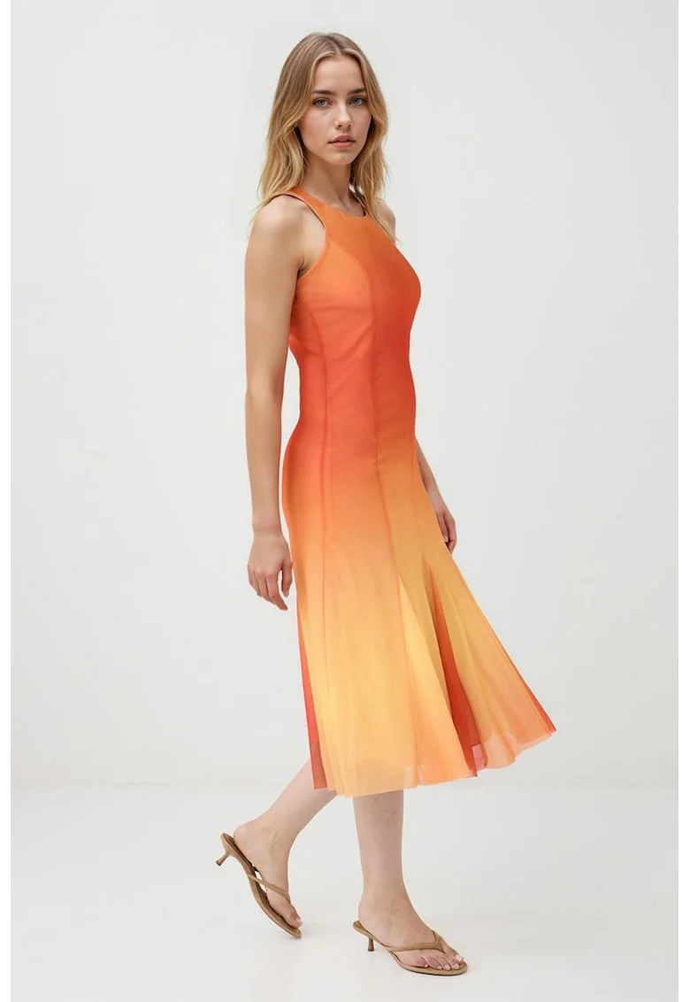 Rochie cu croiala pe bie si aspect in degrade, Galben pal/Portocaliu mandarina