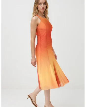 Rochie cu croiala pe bie si aspect in degrade, Galben pal/Portocaliu mandarina