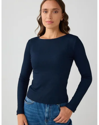 Bluza slim-fit cu decolteu rotund, Bleumarin