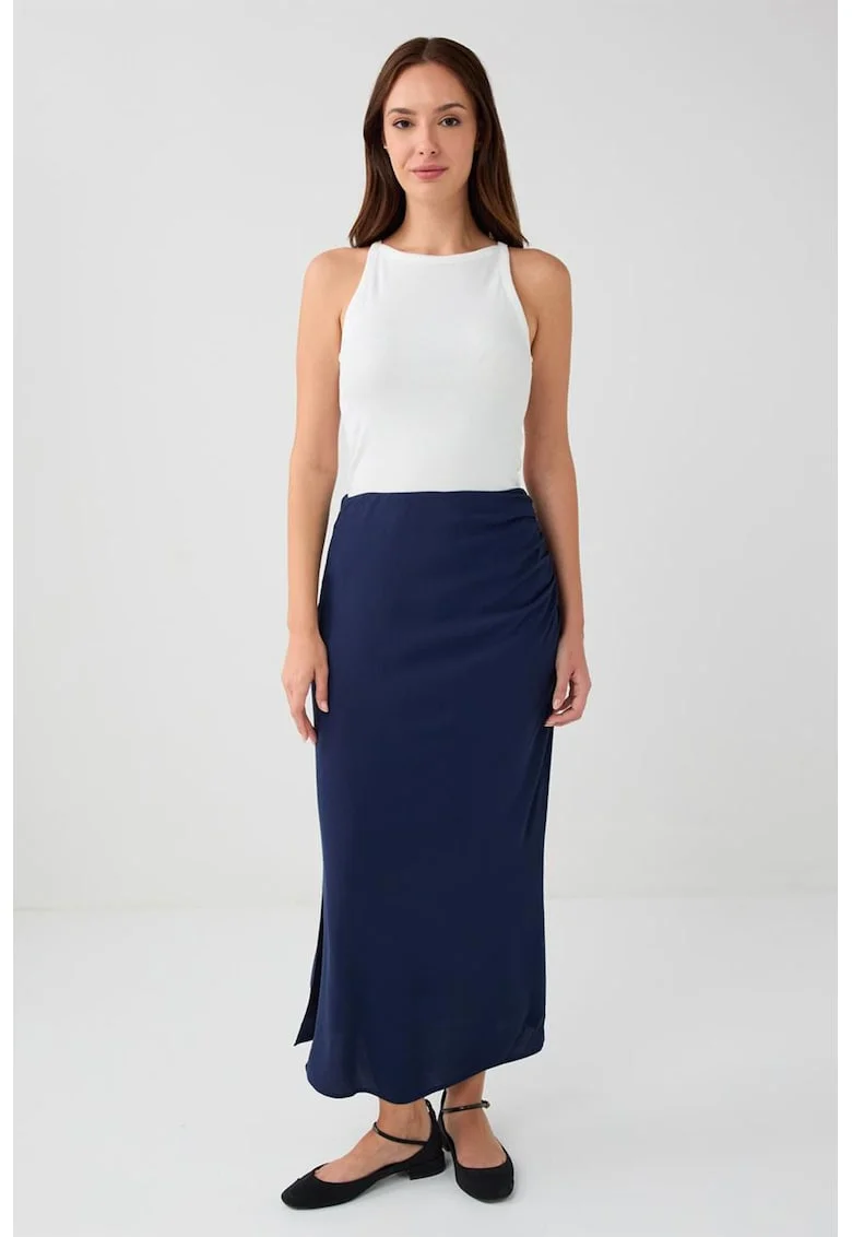 Fusta maxi dreapta cu slit lateral, Bleumarin