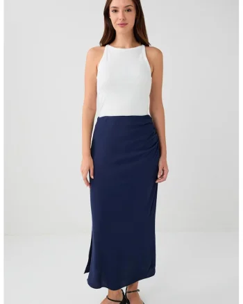 Fusta maxi dreapta cu slit lateral, Bleumarin