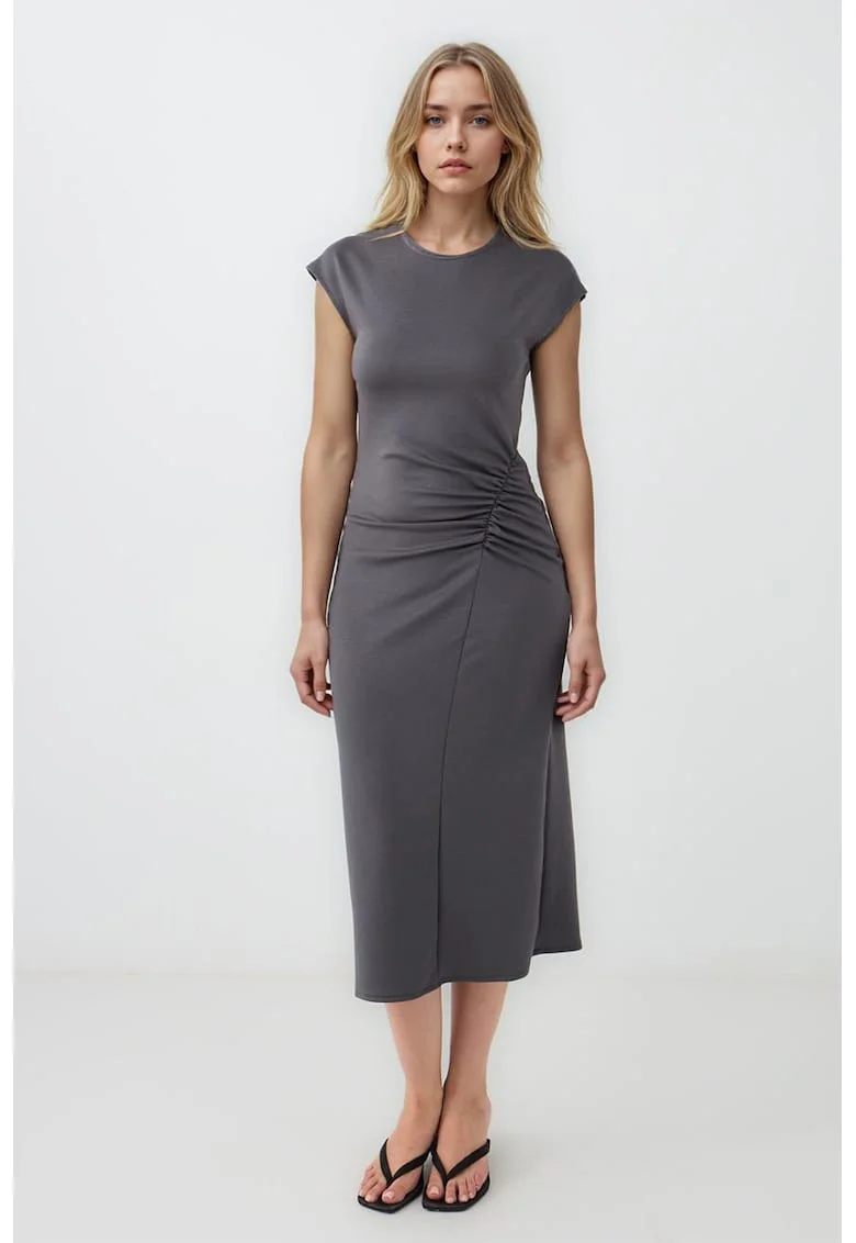 Rochie midi din amestec de modal cu pliu elastic, Gri inchis