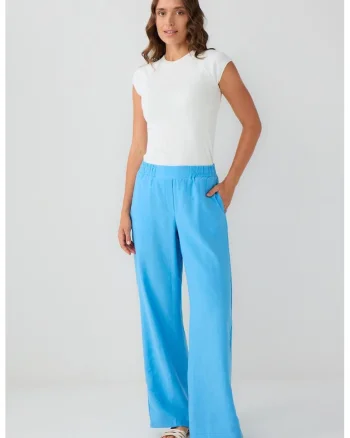 Pantaloni din amestec de lyocell cu talie elastica, Albastru glaciar