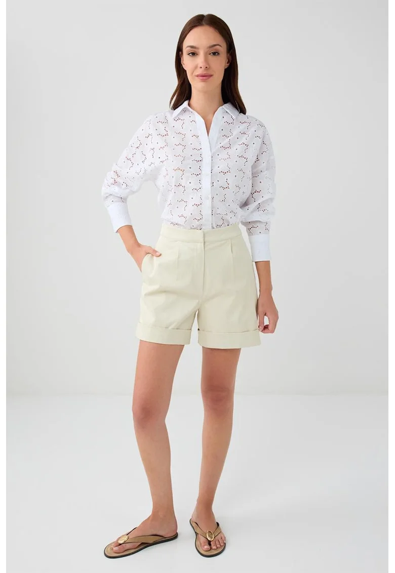Pantaloni scurti din amestec de modal cu talie inalta, Bej deschis