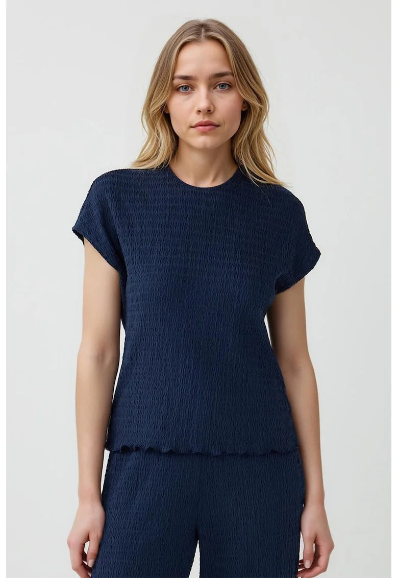 Bluza texturata cu maneci scurte, Bleumarin