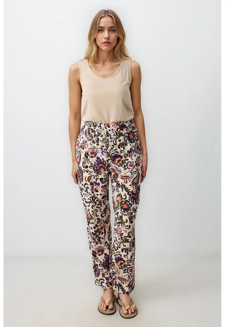 Pantaloni conici cu talie inalta, Violet/Caramiziu/Bej deschis