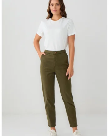 Pantaloni conici cu talie inalta, Verde masliniu