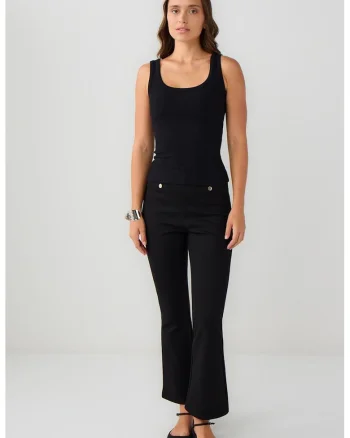 Pantaloni evazati cu talie inalta, Negru