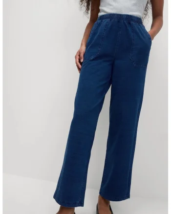 Pantaloni de trening crop cu croiala conica, Albastru inchis