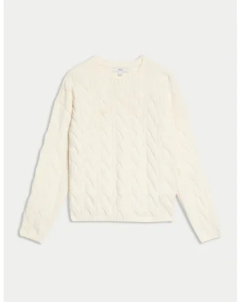 Pulover cu model torsade, Crem