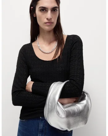 Bluza texturata cu decolteu rotund, Negru