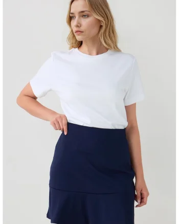 Fusta mini dreapta cu terminatie cu volane, Bleumarin