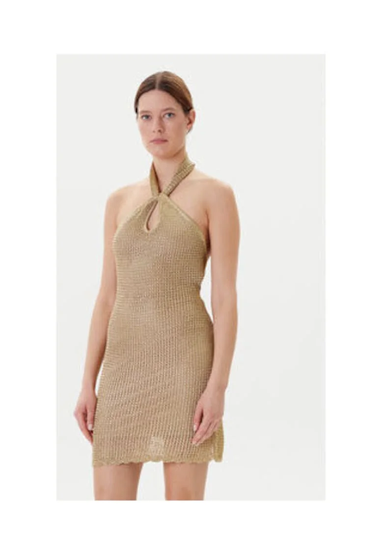 Rochie tricotata cu detaliu rasucit, Auriu
