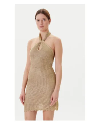 Rochie tricotata cu detaliu rasucit, Auriu