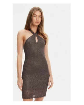Rochie tricotata cu detaliu rasucit, Gri