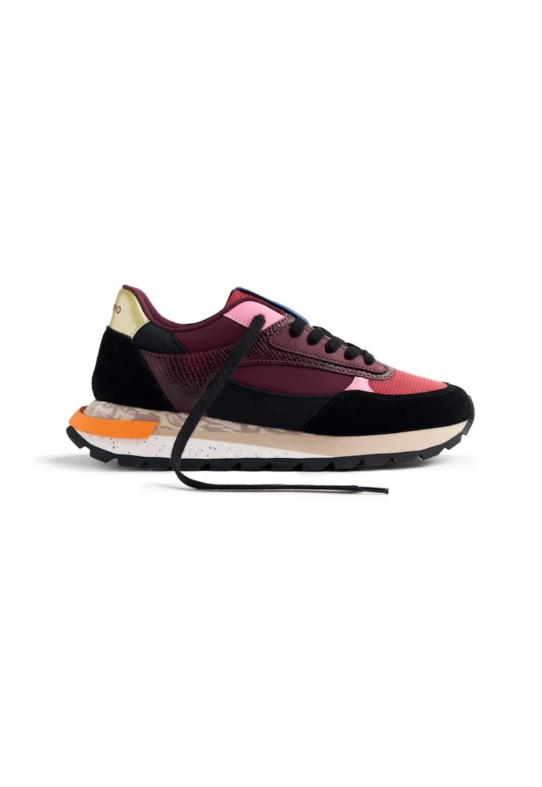 Pantofi sport wedge cu garnituri de piele intoarsa, Visiniu
