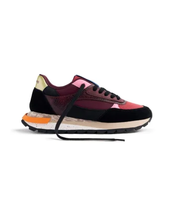 Pantofi sport wedge cu garnituri de piele intoarsa, Visiniu