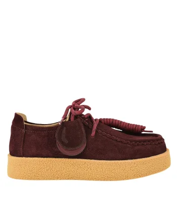 Tenisi casual, dama,  T003 bordo, piele nabuc, Rosu bordo prafuit