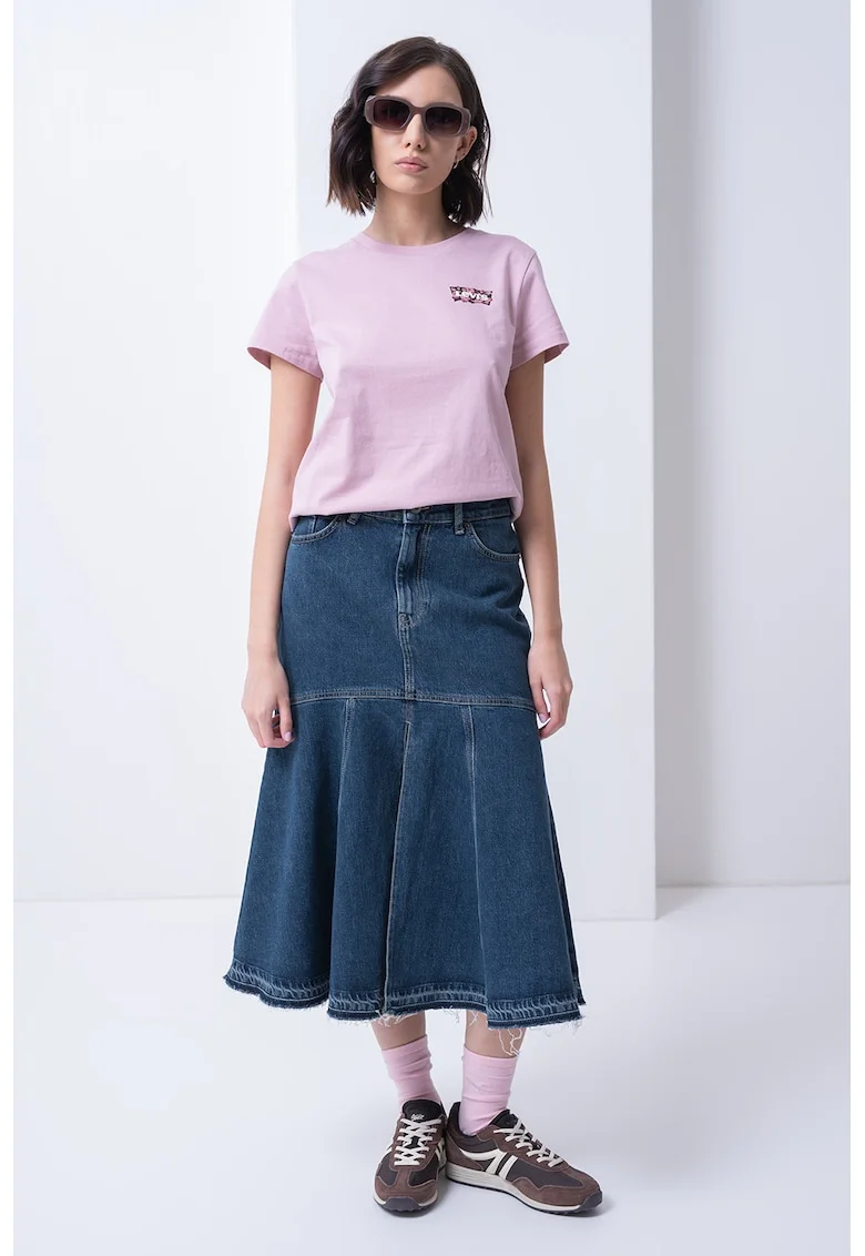 Tricou de bumbac cu decolteu la baza gatului