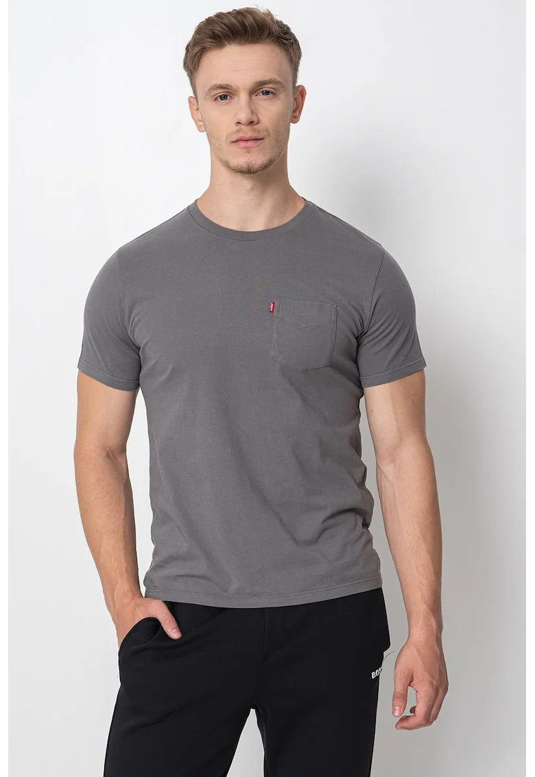Tricou de bumbac cu buzunar pe piept, Gri