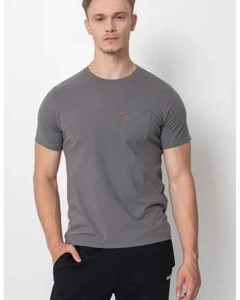 Tricou de bumbac cu buzunar pe piept, Gri