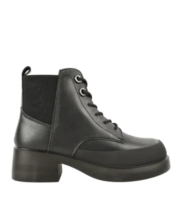 Ghete casual, dama,  X470006A, negru, piele naturala, cu toc, Negru