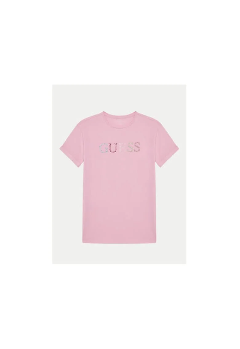 Tricou cu decolteu la baza gatului si logo cu strasuri