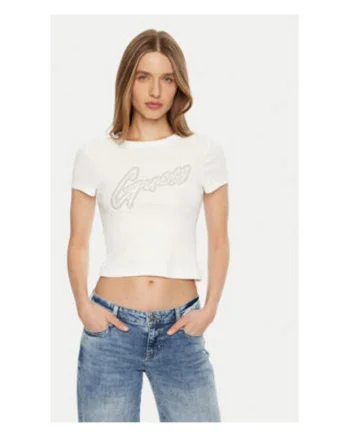 Tricou Crop Cu Logo Si Paiete
